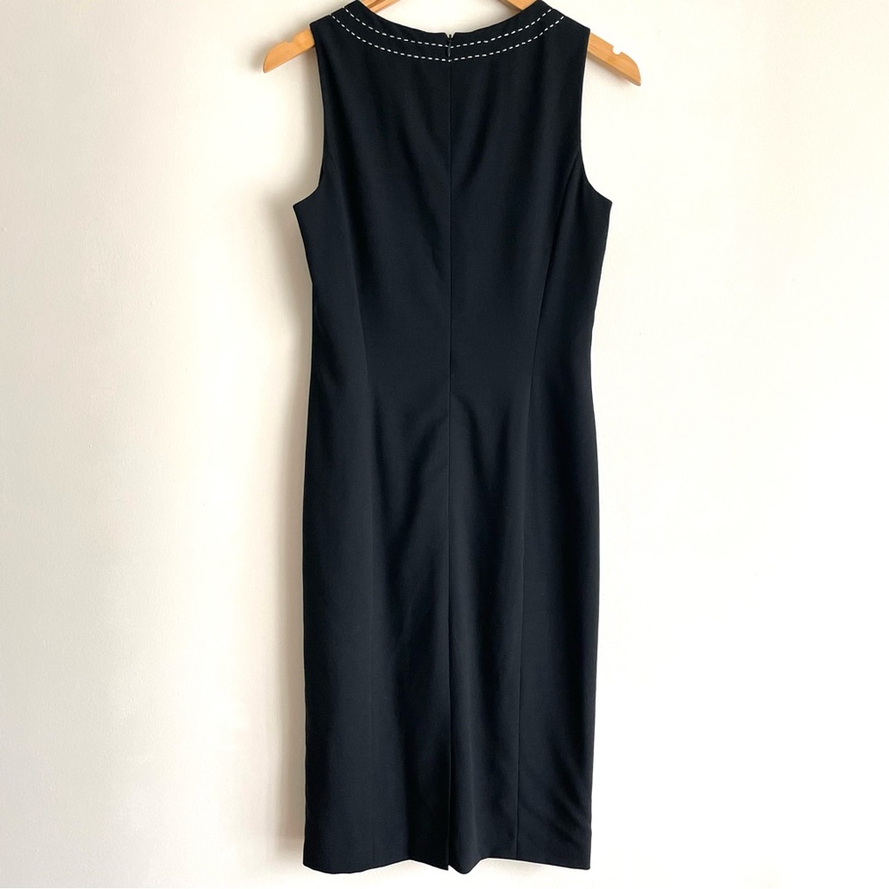 Escada Wool Bow Contrast Stitch Embroidered V-Neck Sheath Dress - Picture 3 of 11